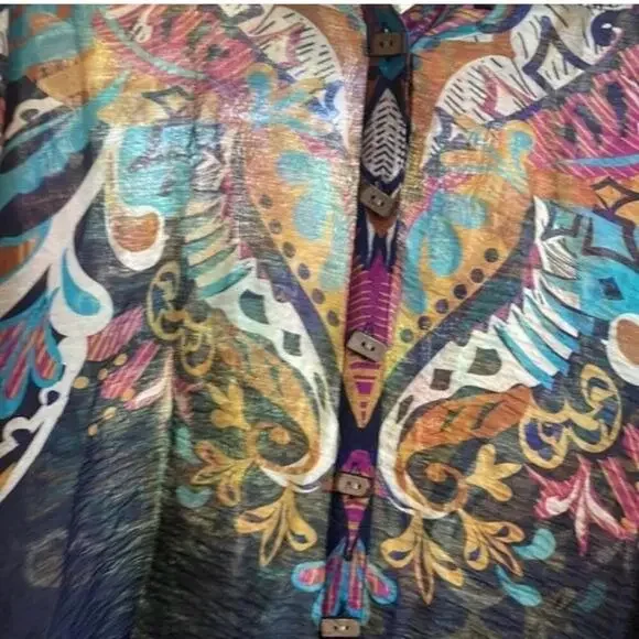 Multiples collared wood button down long sleeve, blouse, paisley print top - Picture 7 of 11